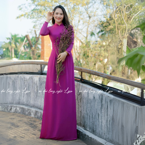 Áo Dài Màu Tím Cẩm Truyền Thống 4 Tà Chiffon Tay Dài Ôm Eo, Tôn Vóc Dáng Thanh Lịch Cuốn Hút