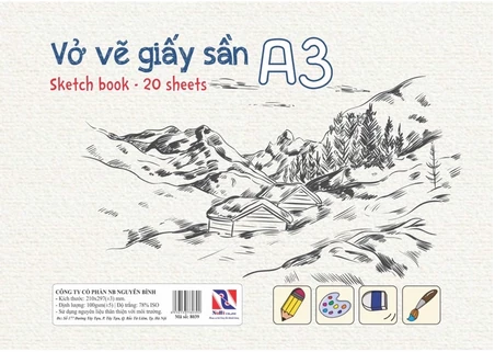 Vở vẽ giấy sần chuyên dụng A3 giấy màu kem 8039