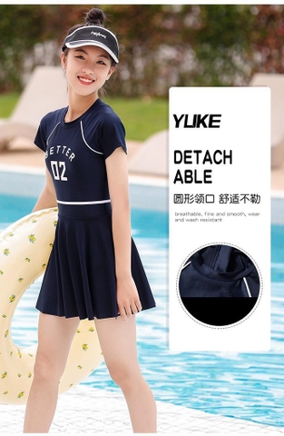 Váy bơi cộc tay hãng YLIKE Better 02 2 màu xanh navy, xanh dương
