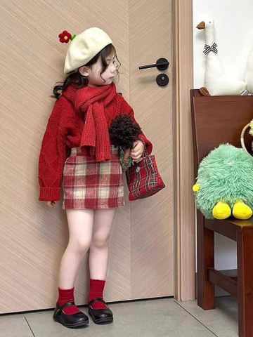 Chân váy dạ kẻ caro đỏ dáng chữ A