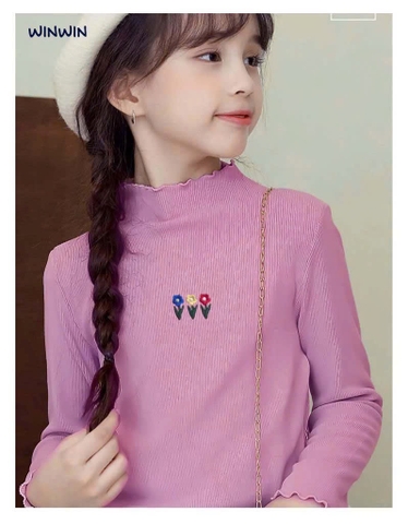 Áo thun tăm cổ viền 3 phân hình bông hoa 3 màu