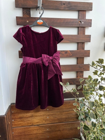 Váy dạ hội chất nhung nơ eo màu đỏ mận hãng Rare Editions