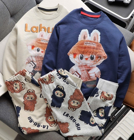 Bộ nỉ da cá dài tay thu đông hãng Hiunkids mẫu Labubu, Minions