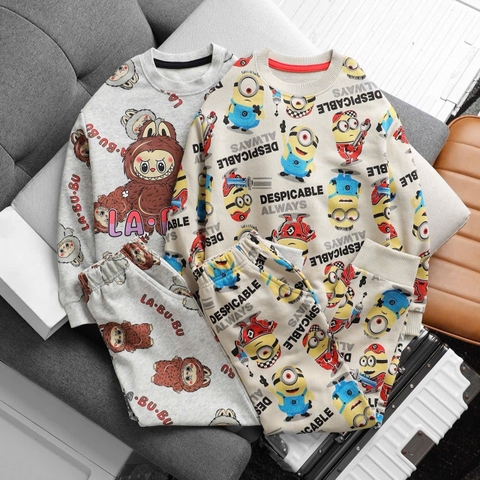 Bộ nỉ da cá dài tay thu đông hãng Hiunkids mẫu Labubu, Minions
