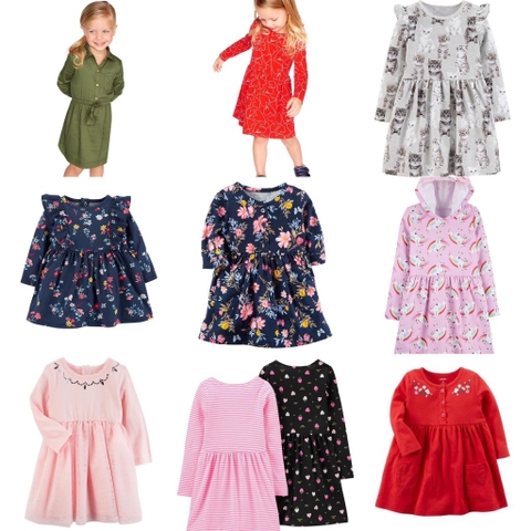 Váy dài tay thô, cotton Carter's và Lands' End nhiều mẫu cho bé gái