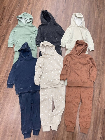 Bộ nỉ bông dài tay áo hoodie Cotton On Kids 6 màu ghi, xanh lá, navy, đen ghi, nâu hoa...