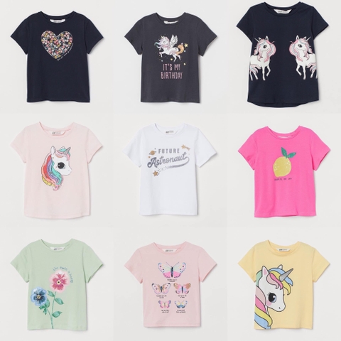 (MSR) Áo phông H&M nhiều mẫu: kì lân, trái tim hoa, quả chanh, bướm, elsa, minnie