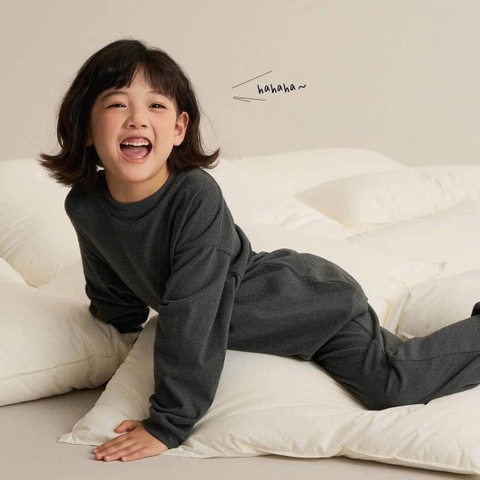 Bộ nỉ tay dài bé trai bé gái 4 màu xanh, xám, tím, be