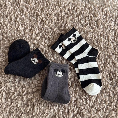 Set 3 đôi tất Mickey đen, xám, kẻ
