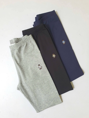 Quần legging dài cotton Beemon 3 màu xám, đen, navy thêu gấu