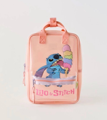 Balo Zara màu cam hình Stitch liếm kem size 28x21x15cm