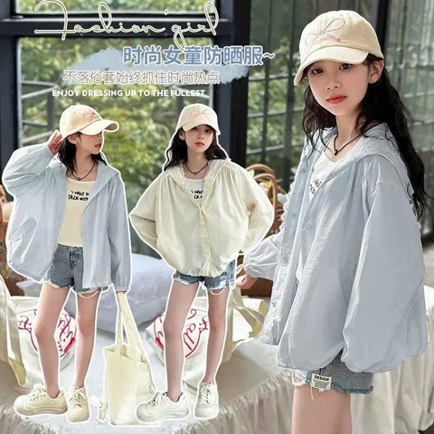 Áo khoác gió phối viền ren 2 màu xanh, vàng
