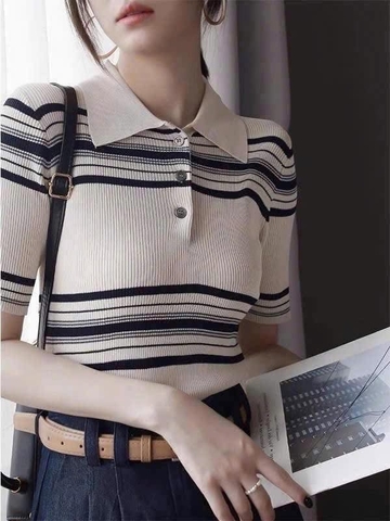 Áo len polo cộc tay mongtoghi 2 màu đen, trắng