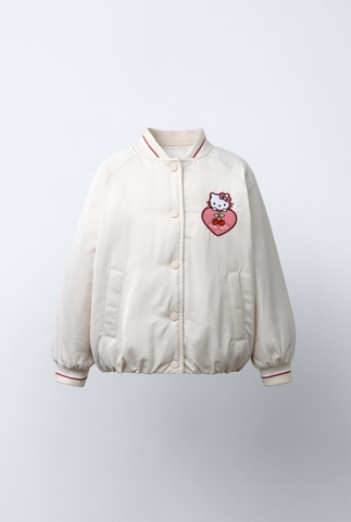 Áo bomber Zara trần bông Hello Kitty màu kem