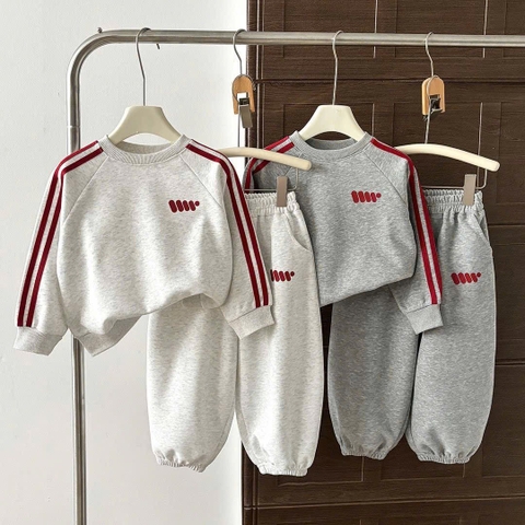 Bộ nỉ dài tay Hone baby sọc đỏ 2 màu xám nhạt, xám đậm cho bé