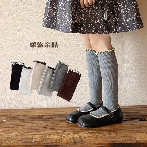 Tất dài viền bèo 6 màu cho bé gái