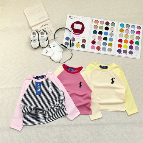 Set 3 áo dài tay tone Hồng Vàng thêu ngựa bé gái