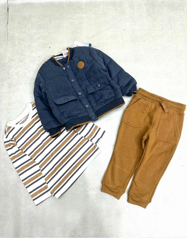 Set 3 món TOMMY BAHAMA áo khoác navy, áo cotton kẻ và quần be vàng