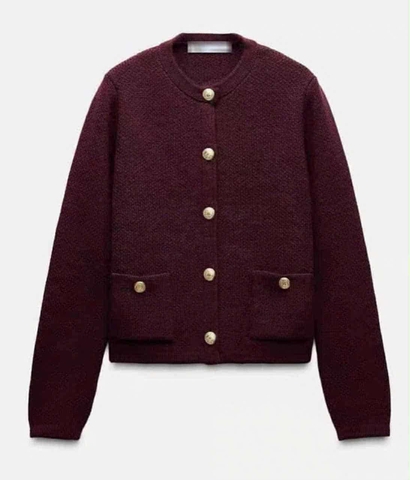 Áo len cardigan ZARA khuy đồng đỏ đô siêu hot