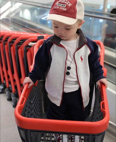 Bộ nỉ áo khoác raglan xám xanh thêu ngựa mix quần bo gấu