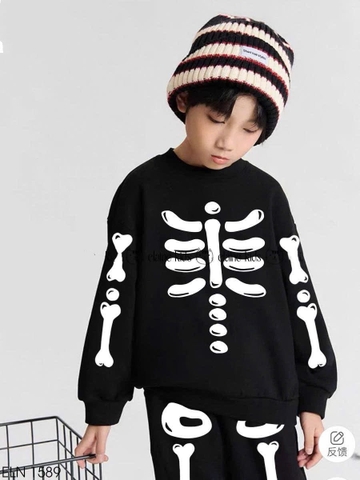 Bộ nỉ dài tay xương đen HALLOWEEN hãng Elaine