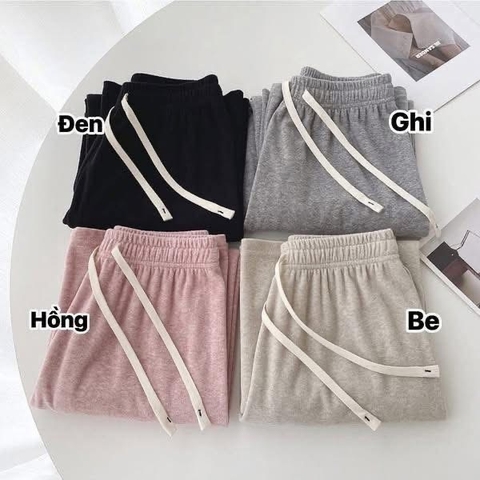 Quần nỉ suông dây rút 4 màu đen, ghi, hồng, be