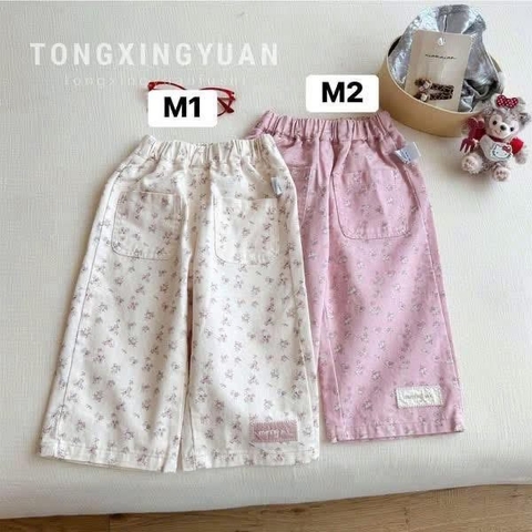 Quần kaki ống suông FHW 4 mẫu nice day, hoa nhí 2 màu trắng, hồng