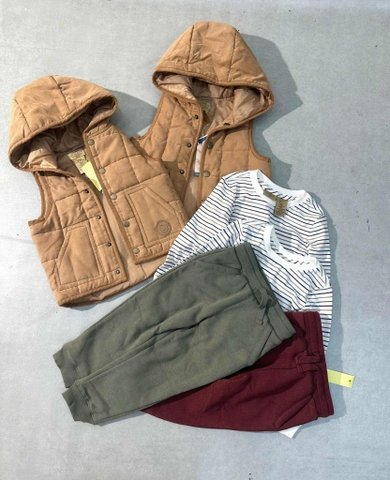 Set 3 món Tommy Bahama NÂU áo gile, áo thun kẻ ngang, quần nỉ