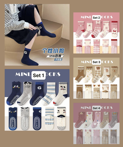 Set 5 đôi tất chống trơn trượt 10 mẫu cho bé trai, bé gái