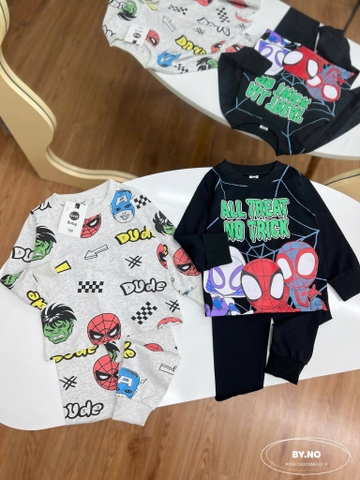 Set 2 bộ cotton dài tay Marvel Spiderman đen, xám