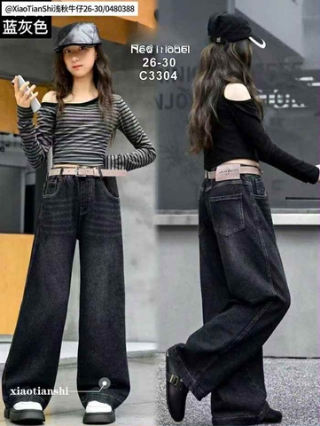 Quần jeans suông màu đen tag chữ B màu hồng nhạt