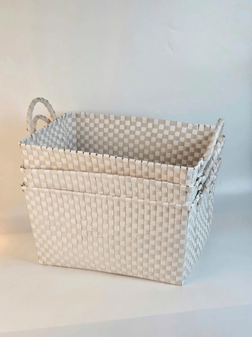 Giỏ đan trắng kem nhựa nguyên sinh