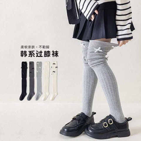 Set 3 đôi tất đùi đính nơ 3 màu trắng, ghi, đen