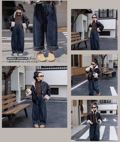 Quần jeans lót lông dáng suông cho bé