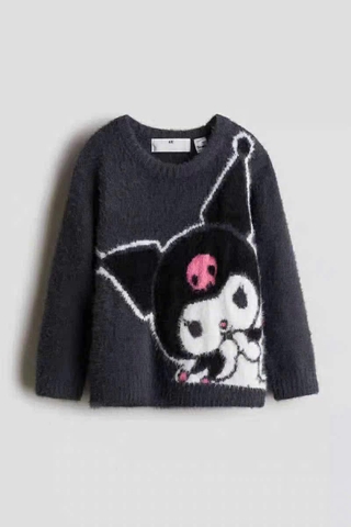 Áo len xù dài tay H&M Kuromi màu xám đen