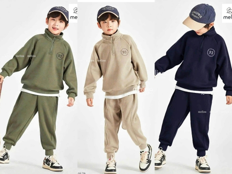 Bộ nỉ Melisa 93 dài tay cổ kéo khoá 3 màu rêu, be, navy