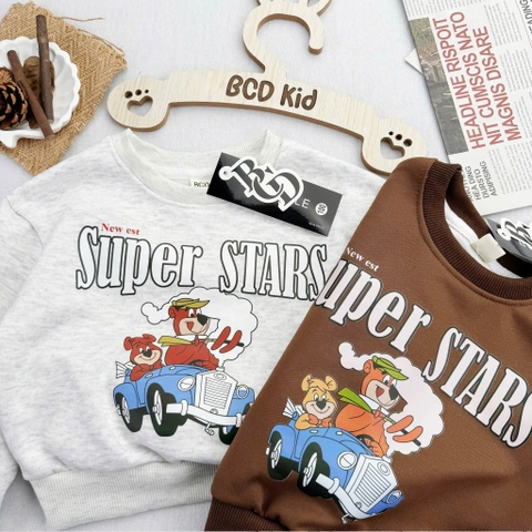 Áo nỉ 2 da Super Stars 2 màu nâu và trắng BCD KIDS