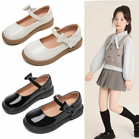 Giày búp bê nơ cài quai 2 màu trắng kem và đen