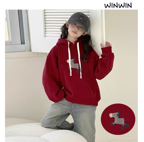 Áo nỉ da cá hoodie Winwin màu đỏ họa tiết ngựa vằn