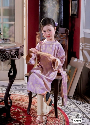 Áo dài phượng tiên tím ánh kim cho BÉ lụa gấm tơ tằm