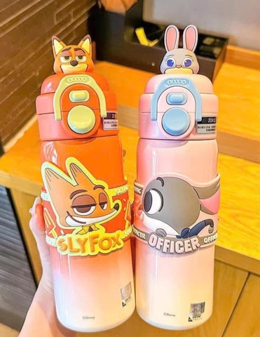Bình nước giữ nhiệt Zootopia 3 mẫu Cáo, Thỏ, Stitch 500ml
