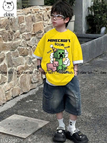 Bộ bé trai cộc tay áo vàng MineCraft ELAINE quần jean