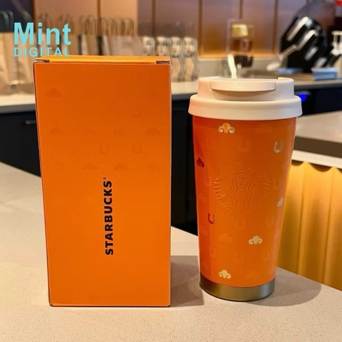 Cốc giữ nhiệt màu cam Starbucks 500ml