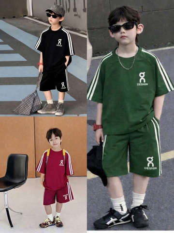 Bộ cộc tay quần sooc Design bé trai 3 màu đỏ, xanh, đen hãng MBCKIDS