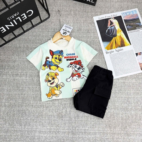 Bộ cộc tay PAW PATROL áo xanh quần kaki đen