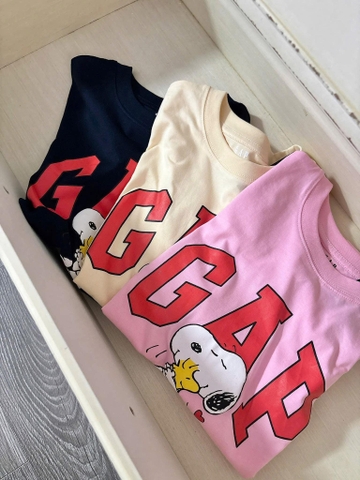 Áo thun cộc tay GAP hoạ tiết Snoopy 3 màu navy, hồng, be