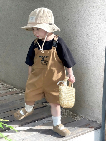 Quần yếm kaki Mickey 3 màu đen, nâu, be cho bé