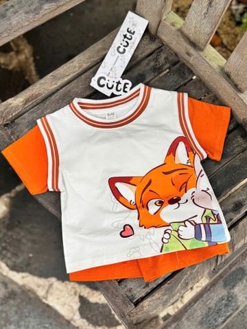 Set 2 bộ cộc tay Zootopia tay phối màu cam, be cho bé