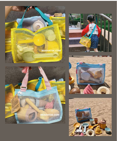 Bộ xúc cát màu pastel kèm túi 2 màu xanh, vàng