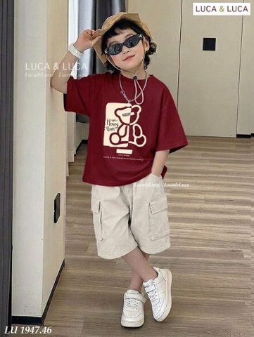 Bộ cộc tay Luca&Luca áo đỏ quần trắng Honey Bun hình gấu